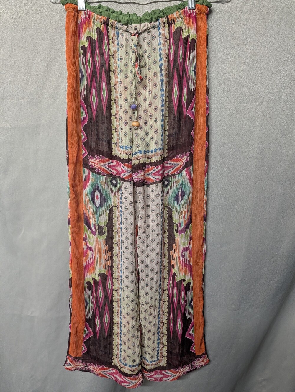 Zara Multicolor Boho Wide-Leg Sheer Jumpsuit Pants Size Small